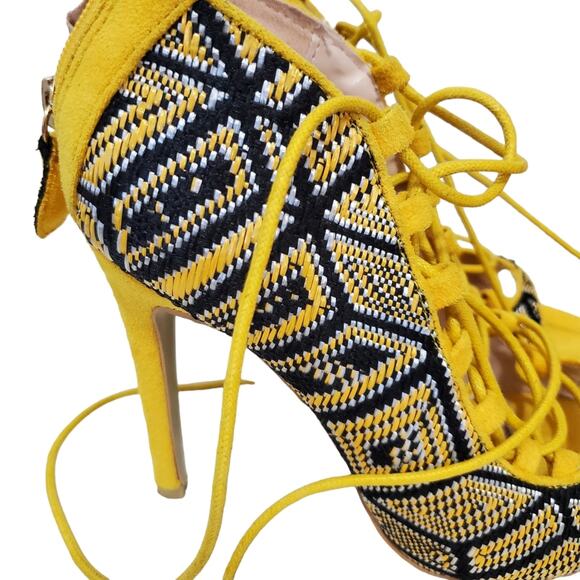 Madison by Shoe Dazzle | Knit Patterned Lace Up Strappy Peep Toe Stiletto Heels - Picture 5 of 11